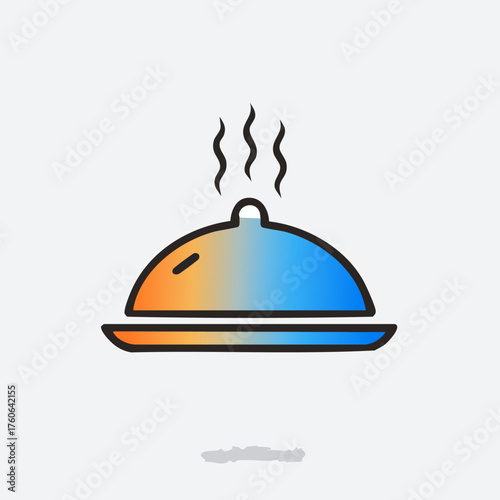 Hot Food Cloche Icon with Steam, Gradient Color.