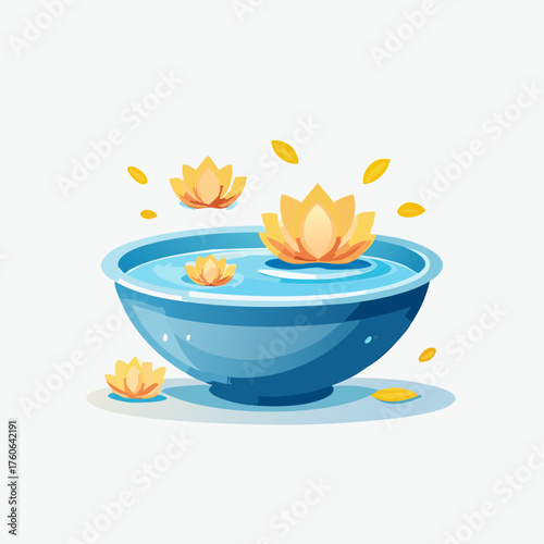 Lotus Flowers Floating in a Bowl of Water Illustration.