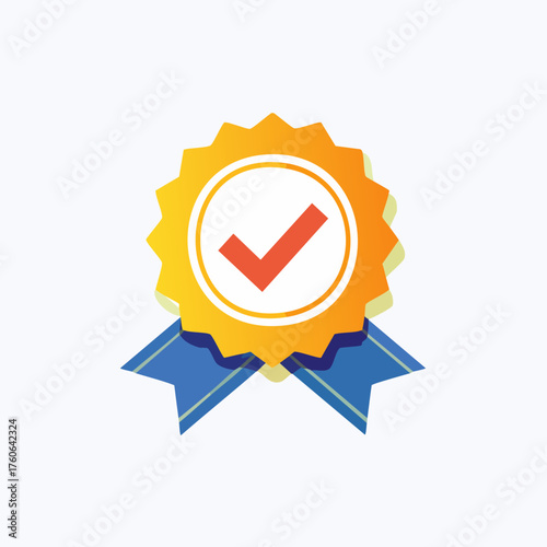 Quality Assurance Badge with Checkmark and Ribbons.