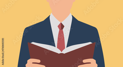 Professional Reading Focused Man with a Book in Business Attire Illustration