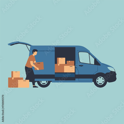 Loading a Van Moving Boxes Delivery Service Illustration for Transport and Logistics