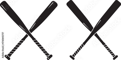 Two crossed baseball bats silhouette isolated on transparent background