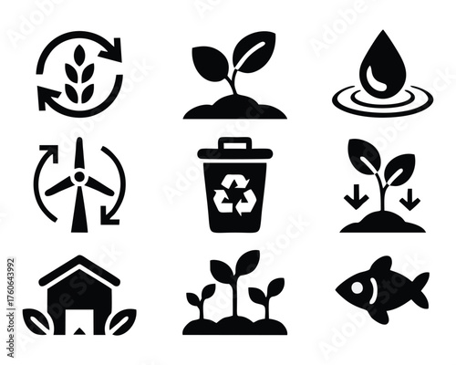 Ecology and Sustainable Development Glyph Icons Set - Environment & Nature Symbols