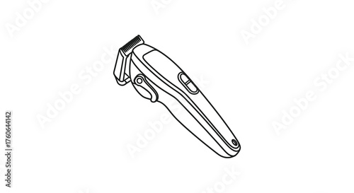 Clean outline drawing of a professional hair clipper tool depicted as a simple silhouette on a white background