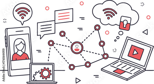Creative process concept visualized through connectivity and devices digital art