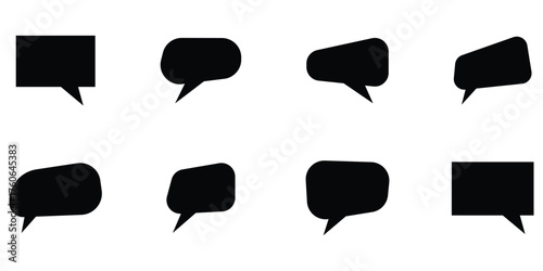 Dark black isolated modern chat-box icons on white background. Bubble shape comment-box sets on white page. Vector conversation cut-out icons. EPS 10. 