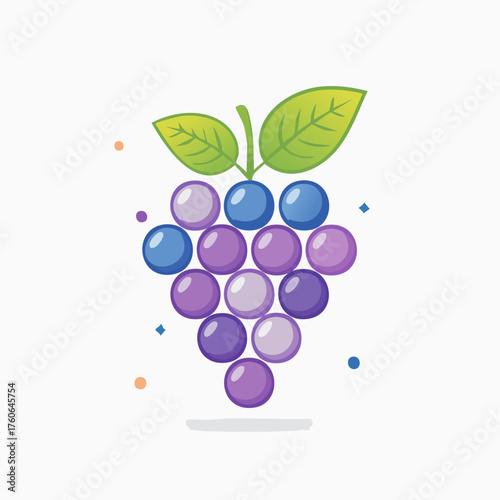 Fresh grapes illustration with green leaves and a white background.