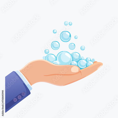 Hand Holding Bubbles - Cleanliness and Hygiene Illustration.