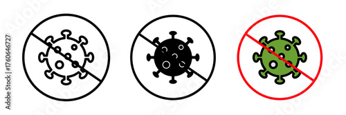 Anti-virus icon set with shield and protection symbols. Flat vector illustration in outline, filled, and color style for cybersecurity, safety, and computer protection concepts.