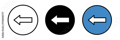 Back arrow icon set with navigation and interface symbols. Flat vector illustration in outline, filled, and color style for app, web, and user interface concepts.