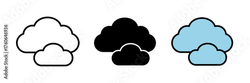 Cloudy icon weather symbol representing overcast sky, forecast, climate condition, and meteorology concept with stroke, filled and colored concept for web design.