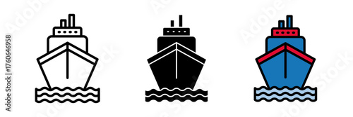 Cruise ship icon travel and tourism symbol representing ocean voyage, vacation, marine transport, and nautical travel with vector icons illustrations for graphic design.