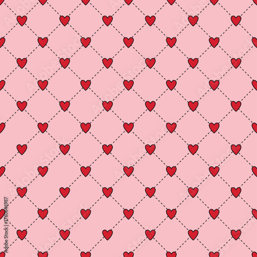 Seamless pattern of pink heart quilting illustration. Editable striped vector heart illustration for wrapping paper, packaging, fabric, room decor, phone case etc