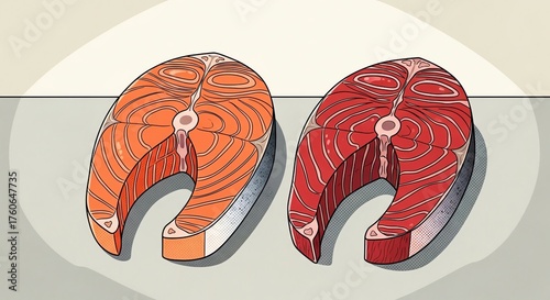 Salmon fish steaks on a surface