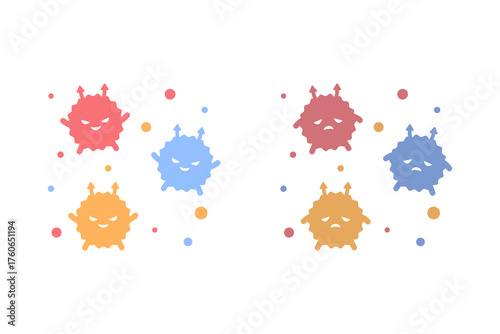 Colorful virus and bacteria set. Healthcare, medical, disease, illness concepts. Flat cartoon character vector design isolated illustration.