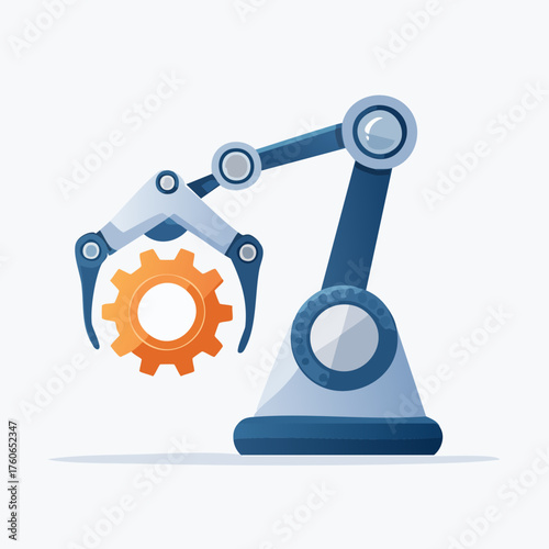 Industrial robotic arm holding a gear for automation processes.