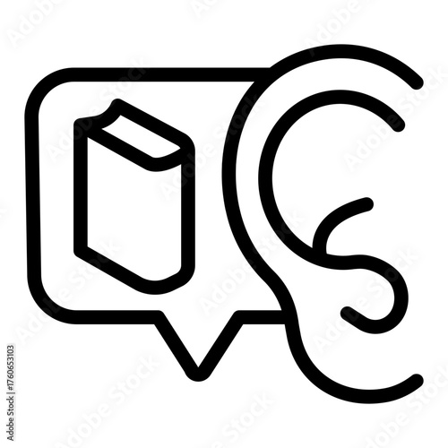 Ear and textbook popup bubble line icon, book festival concept. Vector graphics. Reader rumors of success book, reading sign on white background, style icon mobile or web design.