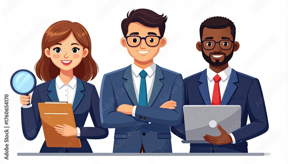 Fototapeta premium Cartoon Style Diverse Business Team of Professional Characters Illustration