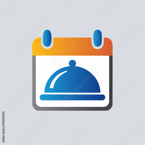 Calendar Icon with Food Cloche Symbol.