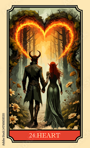 The heart. A comic-style fantasy card from the Lenormand Oracle deck. The classic 5:3 ratio for divination cards.