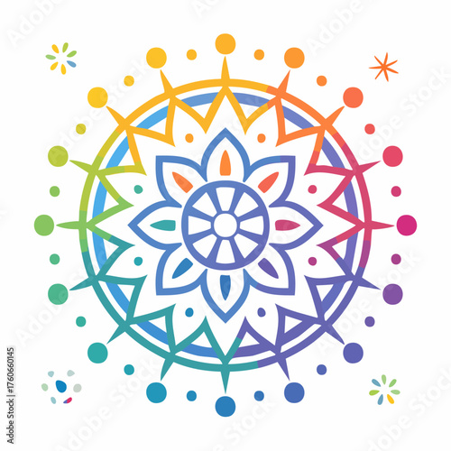Colorful Mandala Design with Floral and Geometric Elements.
