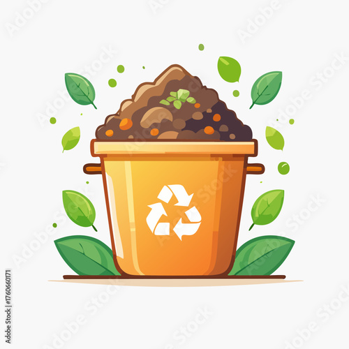 Compost Bin with Soil and Leaves for Recycling Concept.