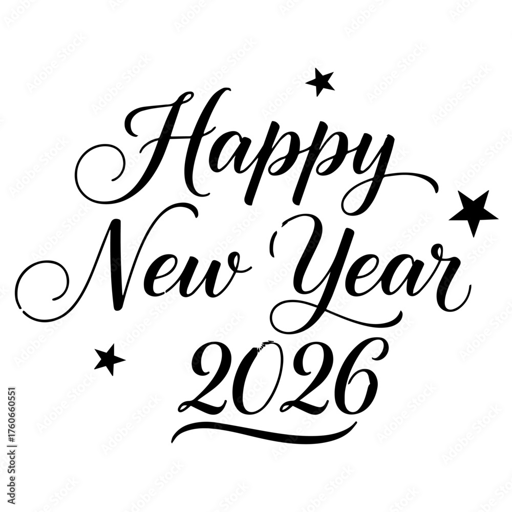 Obraz premium Happy New Year 2026 Calligraphy Greeting with Festive Stars Vector illustration