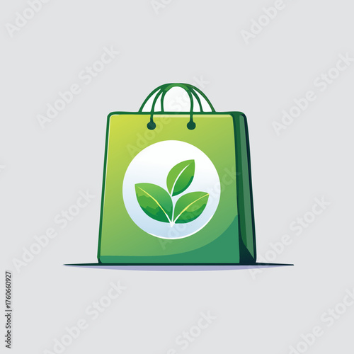 Green shopping bag with leaves symbol.