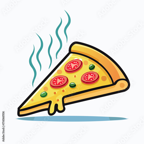 Hot and Steaming Pizza Slice with Melted Cheese and Toppings.