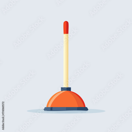 Orange Plunger with Wooden Handle Illustration.