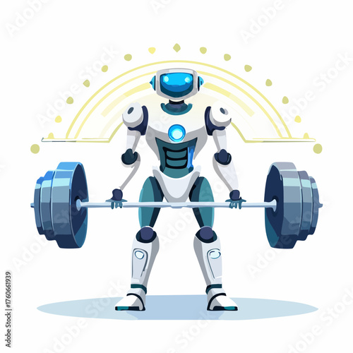 Robot lifting weights demonstrating strength and power in training.