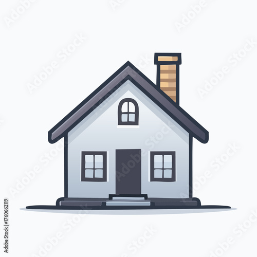 Simple cartoon house illustration with a chimney and windows.