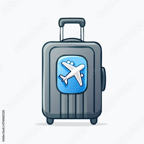 Travel suitcase with airplane icon, ready for vacation and adventure.