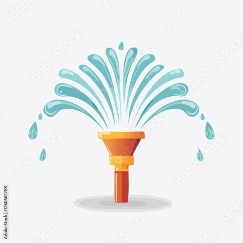 Water fountain illustration with blue water drops and orange nozzle.