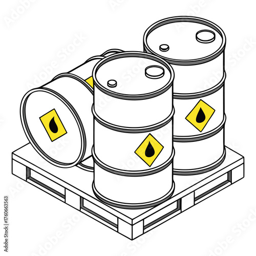 3D Isometric Oil Barrel Stack – Yellow Brand
