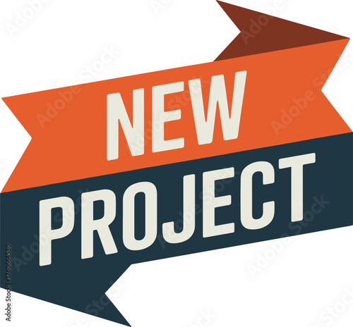 New project text on ribbon banner with orange and blue colors conveying a modern design concept
