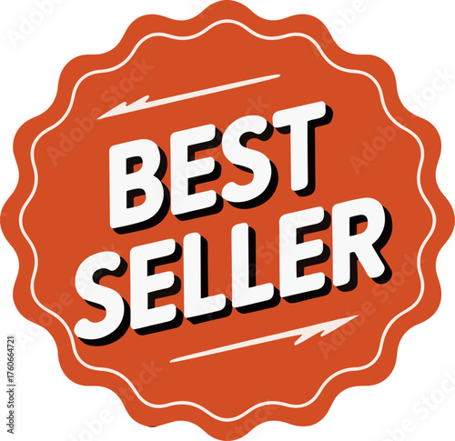 Retro style best seller badge with bold typography on a dark background for promotional use
