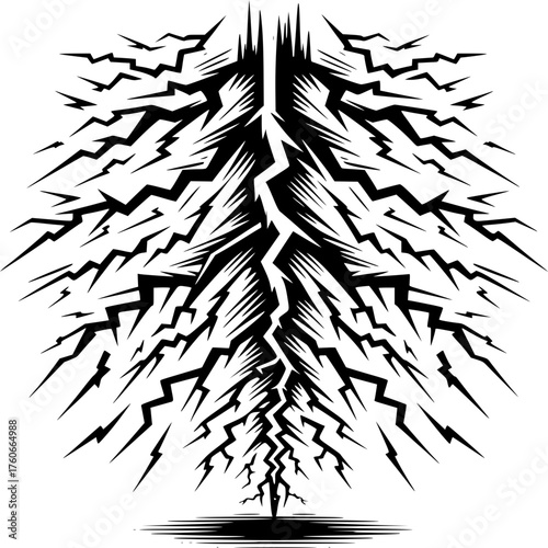 Cracked Ground Illustration: A stark, dramatic illustration depicts a powerful rupture in the earth, creating a striking visual impact of raw energy and the earth's natural strength.