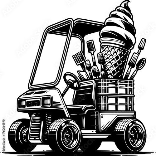Ice Cream Cart Illustration: A whimsical illustration depicts a charming ice cream cart overflowing with delectable treats, inviting joy and refreshment.