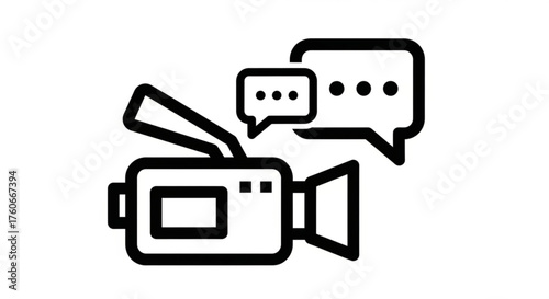 Video marketing concept with camera and speech bubble icon, digital content creation and social media promotion
