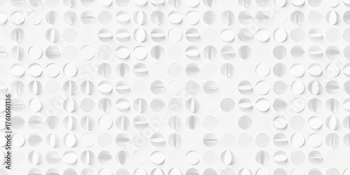 Fotografie Randomly rotated white round circle flaps on white background wallpaper banner f
