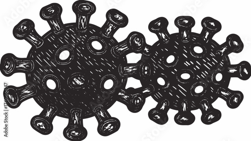 Dangerous virus cells in detailed monochrome sketch style, perfect for medical illustrations or pandemic awareness
