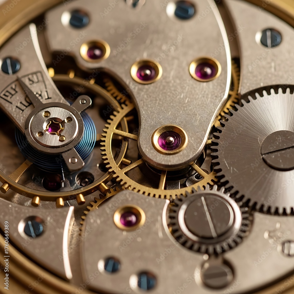 custom made wallpaper toronto digitalIntricate Mechanical Watch Movement Close Up Showing Gears and Jewels.
