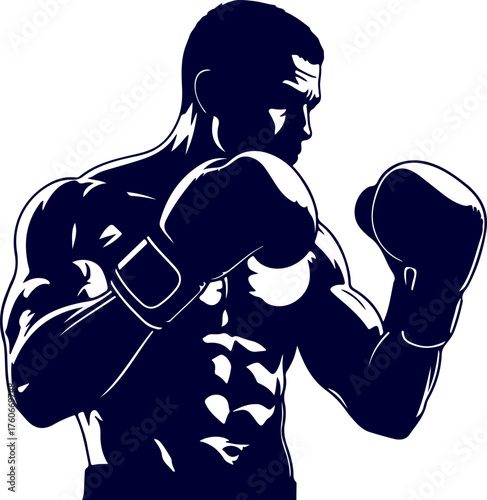 Boxer Silhouette: Capturing the strength and focused determination of a boxer in silhouette, ready to engage in a match. Witnessing the essence of combat, athleticism, and the warrior's spirit.