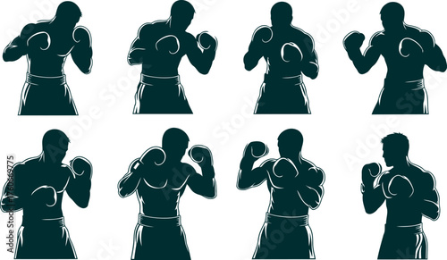Boxing Silhouette Series: A series of dynamic silhouettes capture the essence of boxing, showcasing diverse poses and action stances.