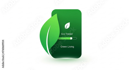 Eco tracker app interface on smartphone with green leaf, promoting sustainable living and environmental awareness