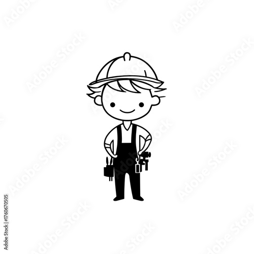 Builder. Builder simple black and white line art vector logo