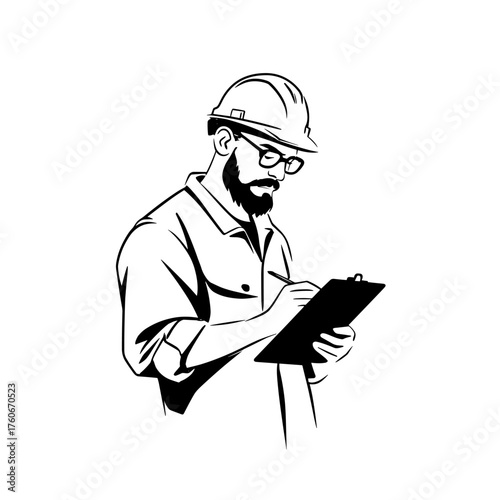 Engineer. Engineer simple black and white line art vector logo