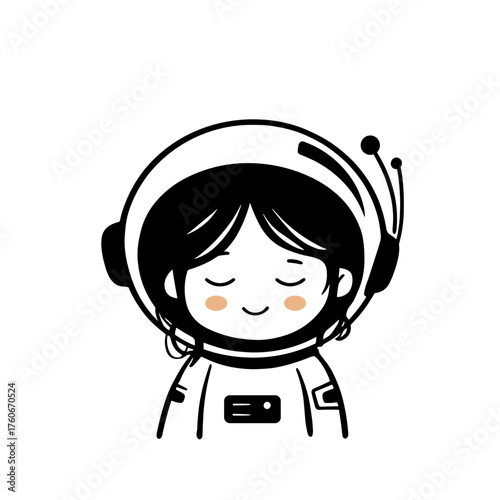Astronaut. Astronaut simple black and white line art vector logo