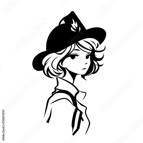 Firefighter. Firefighter simple black and white line art vector logo
